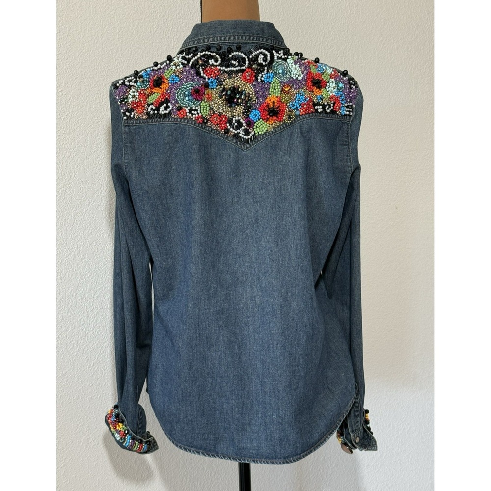 CUSTOME BEADED Women's NY Denim Snap Front Western Shirt – Sz L – ONE OF A KIND
